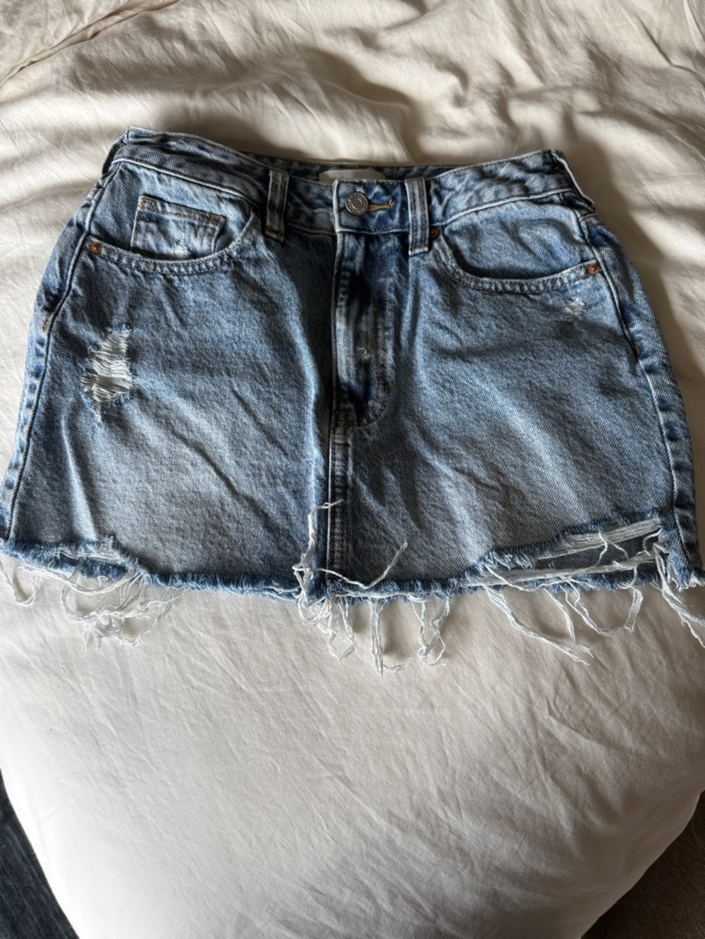 PacSun Blue Denim Mini Skirt with Branded Button